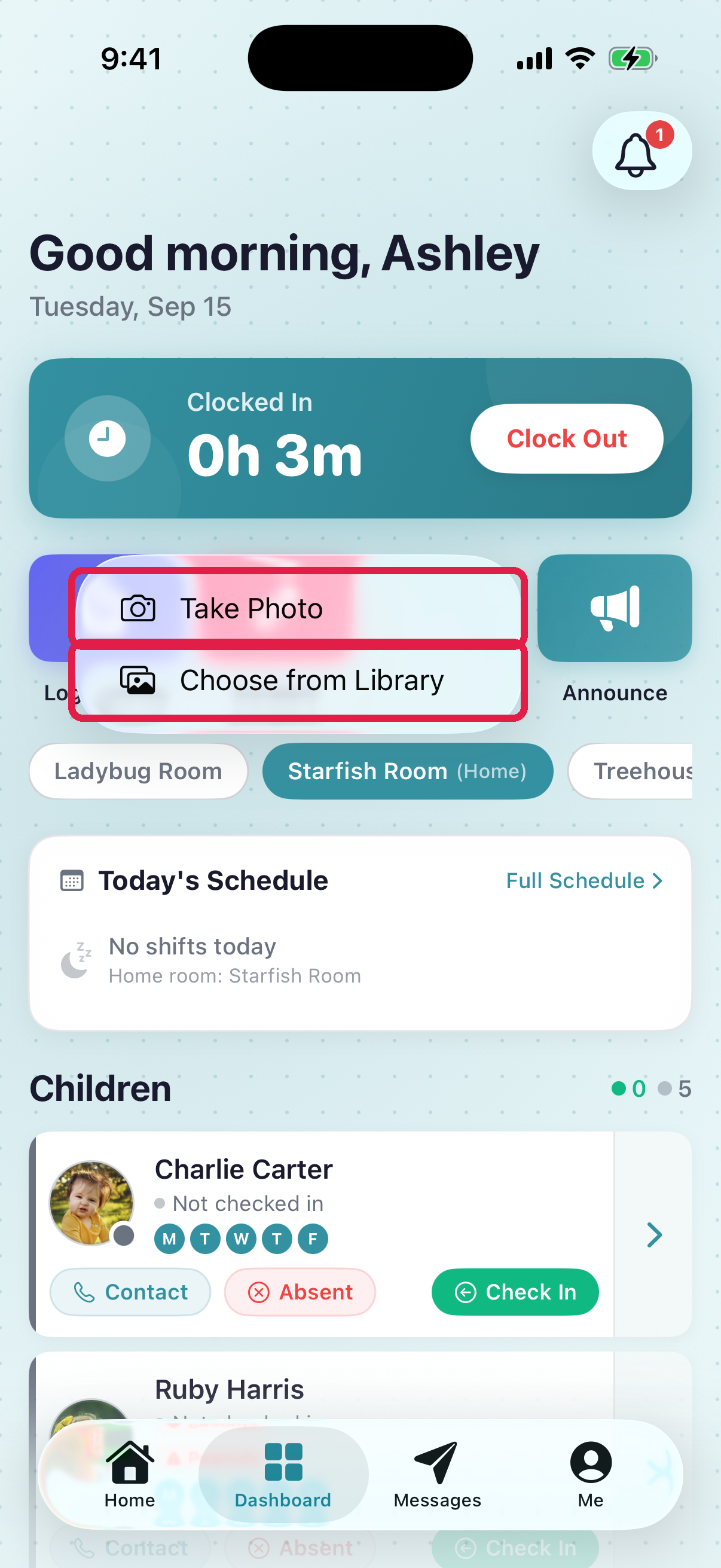 Photo action sheet with Take Photo and Choose from Library options